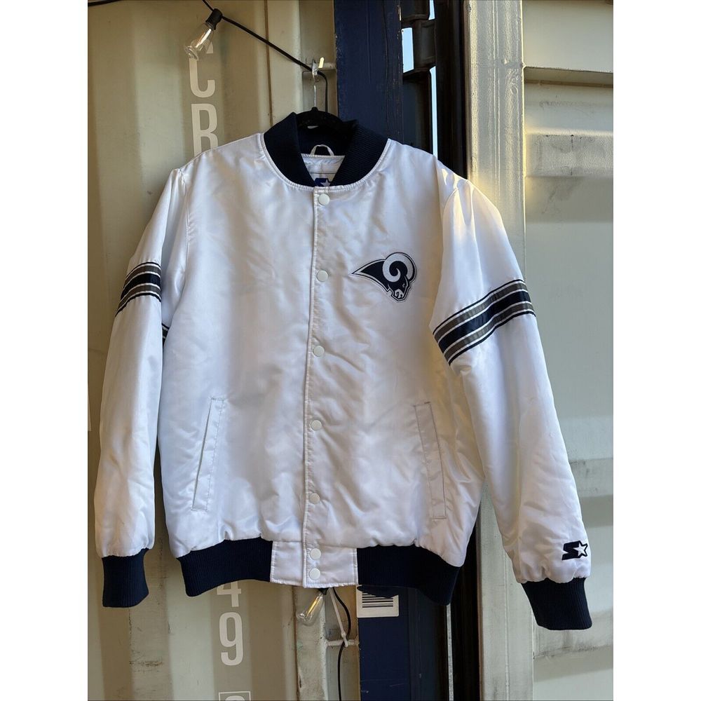 90's Mens STARTER Los Angeles Rams Vintage Style Full-Snap Satin Jacket Sz large